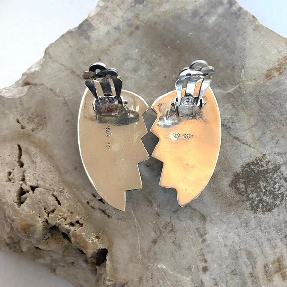 VTG Mexico Sterling Silver 925 Modernist Sculptural Scallop Clip On Earrings - Picture 7 of 12